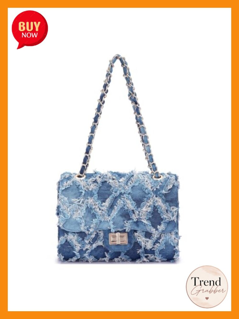 Quilted Denim Crossbody Shoulder Bag Chain Strap Twist Lock
